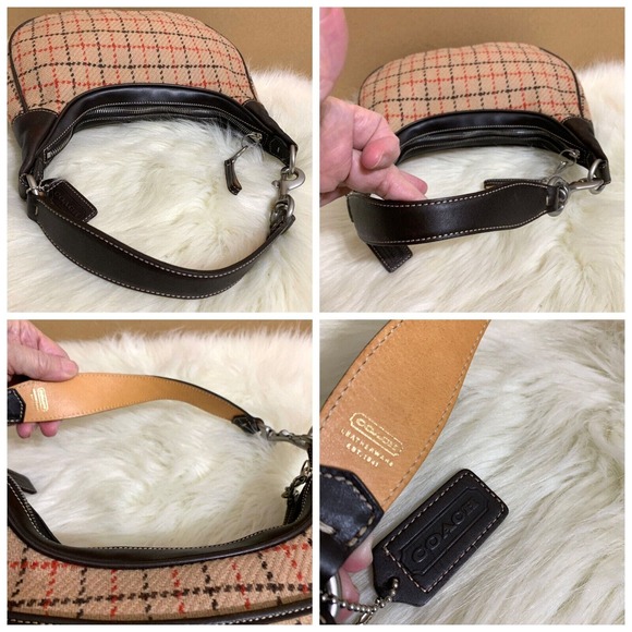 COACH MILLBROOK Vintage Tattersall Plaid Tweed & Leather Shoulder Bag #9613 - Picture 6 of 16